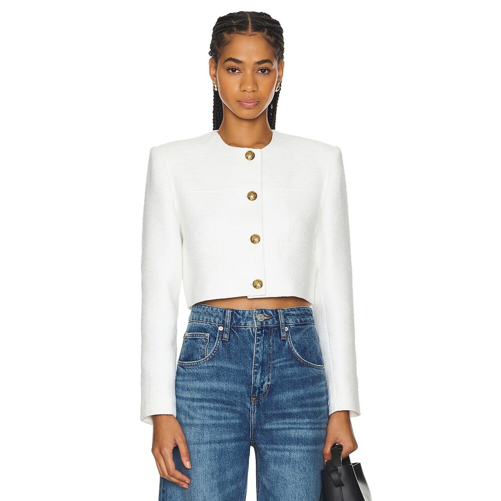 Citizens of Humanity Pia Cropped Jacket  Sz Medium White Tweed Boxy Office